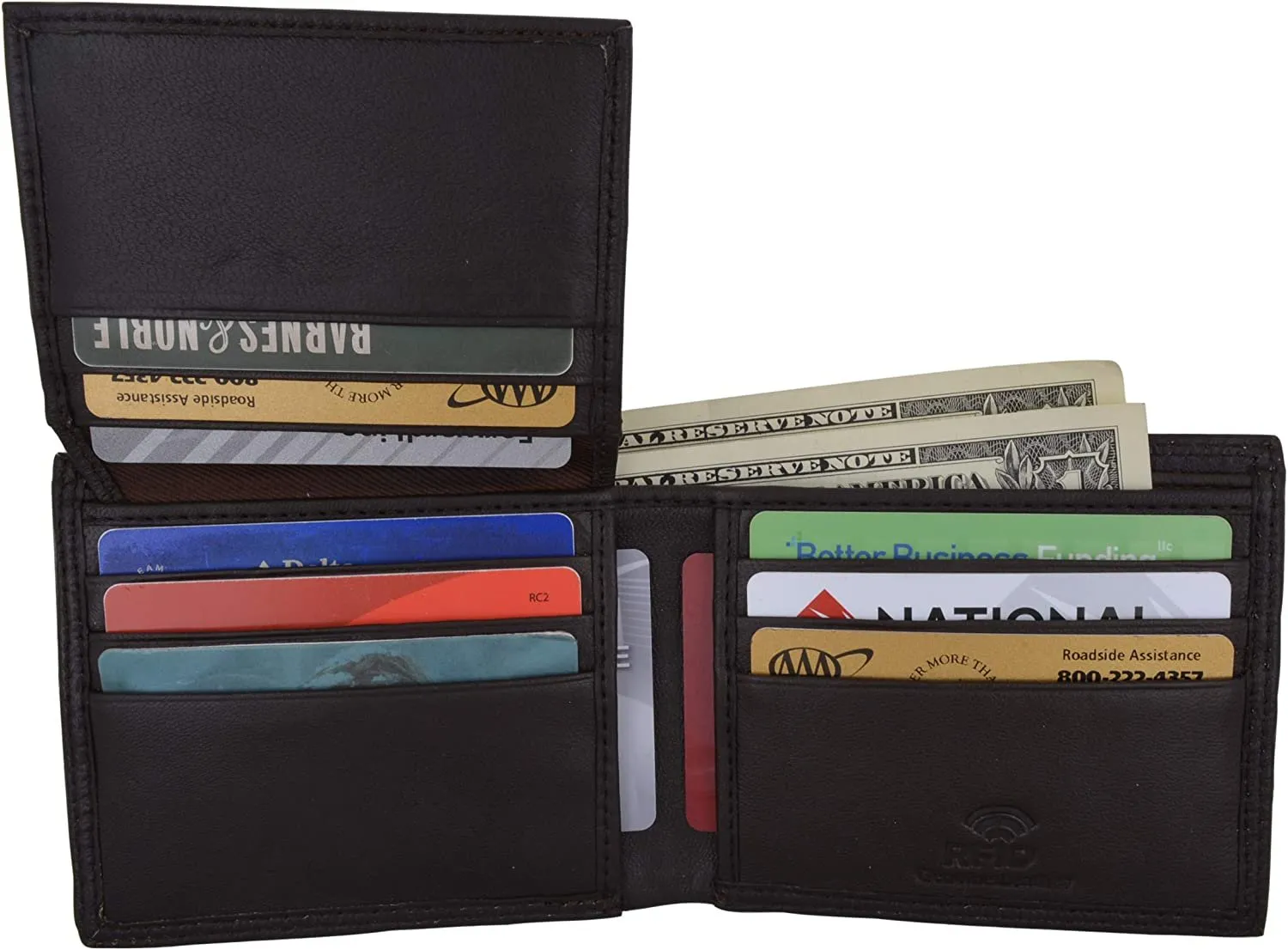 Swiss Marshal Premium Leather Men's Bifold Fixed ID Flap Card Holder Wallet