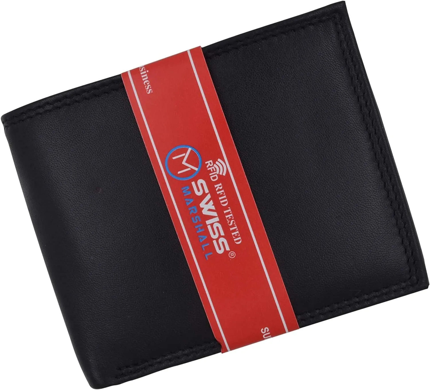 Swiss Marshal Premium Leather Men's Bifold Fixed ID Flap Card Holder Wallet