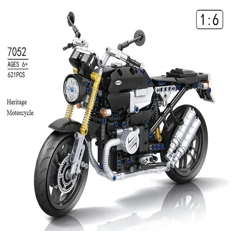 Tech MOC Classic Heritage Motorcycle Bricks Toy 7052