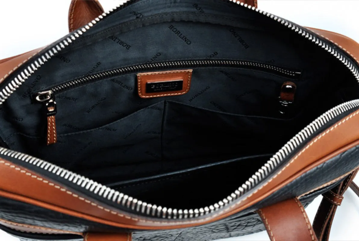 The Treviso Buffalo Leather Briefcase - Onyx with Terra