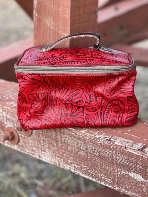 Tooled Leather Makeup Bag