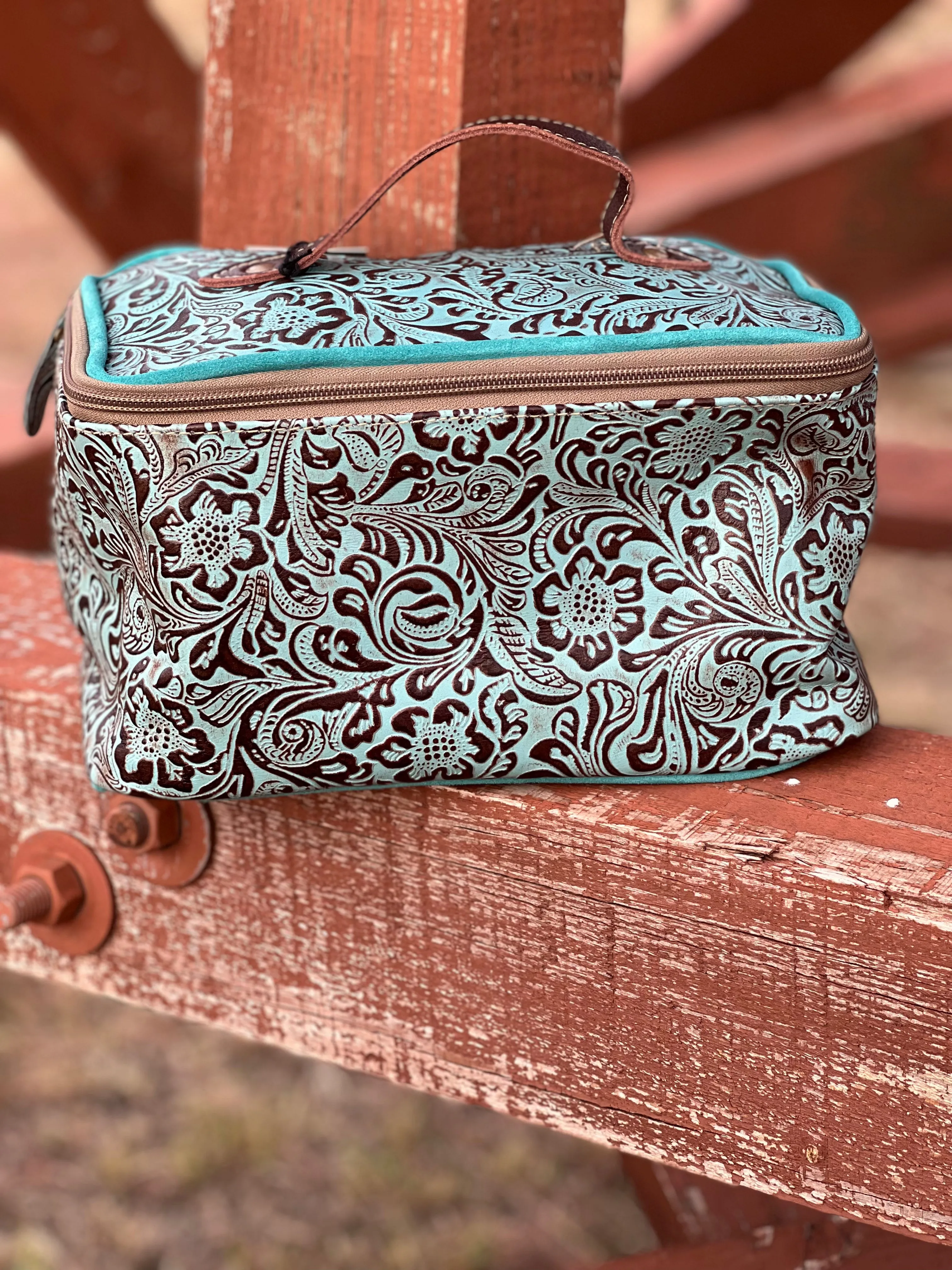 Tooled Leather Makeup Bag