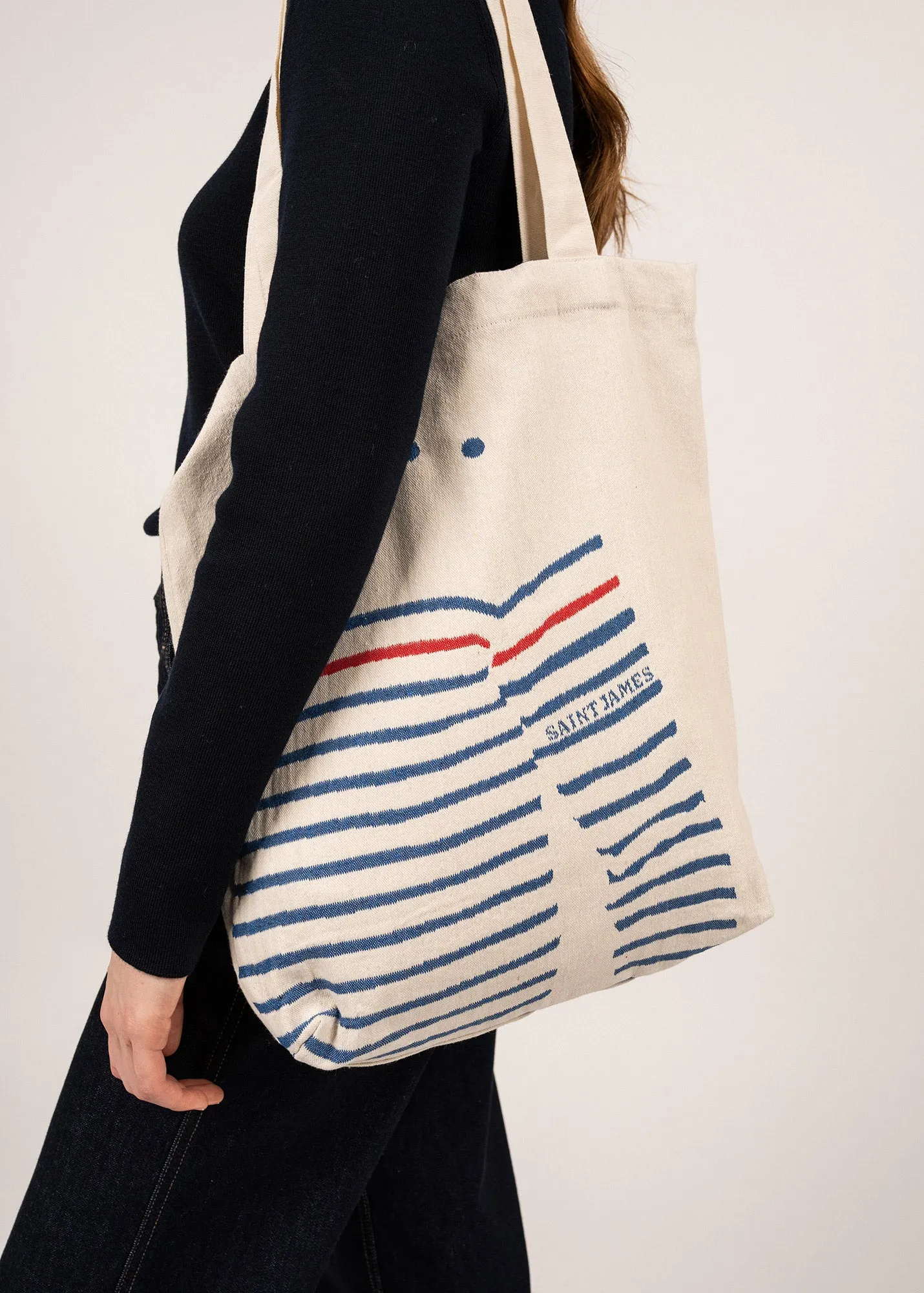 Tote bag in recycled cotton - with sailor jumper print (ECRU/GITANE)