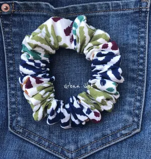 Unique Hair Scrunchies -  Cream & Berry Blue