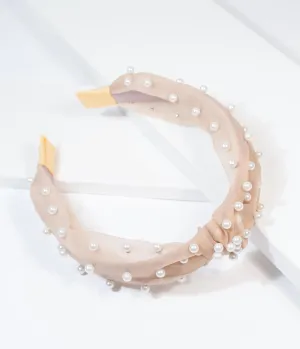 Unique Vintage Cream Mesh & Pearl Headband