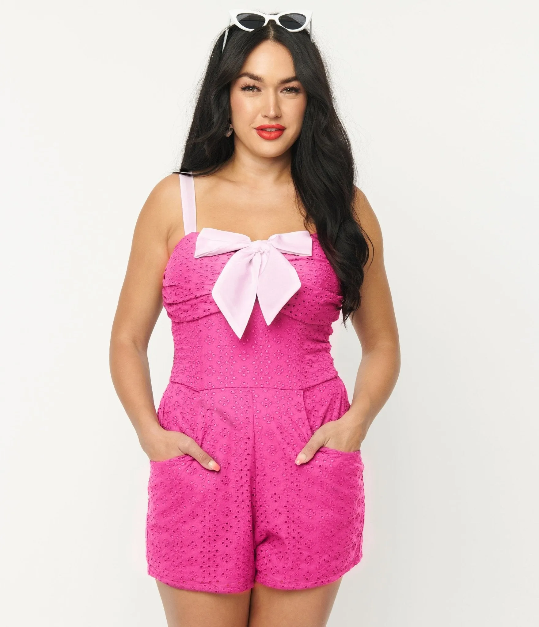 Unique Vintage Fuchsia Eyelet Rae Romper