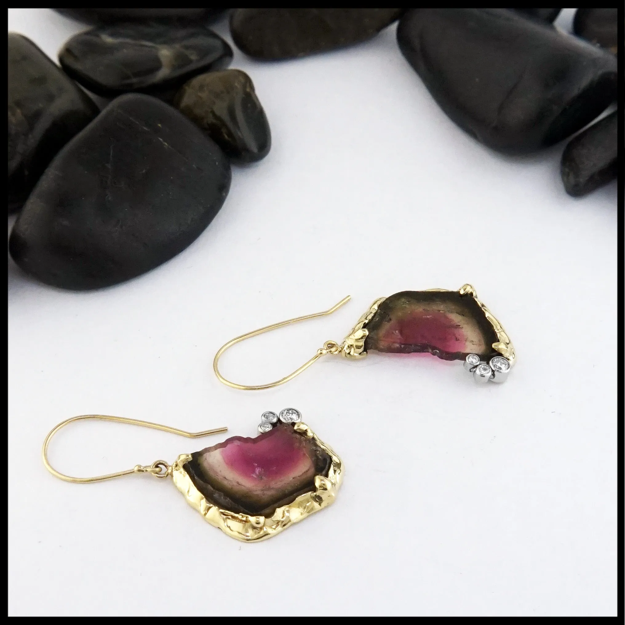 Unique Watermelon Tourmaline Drop Earrings