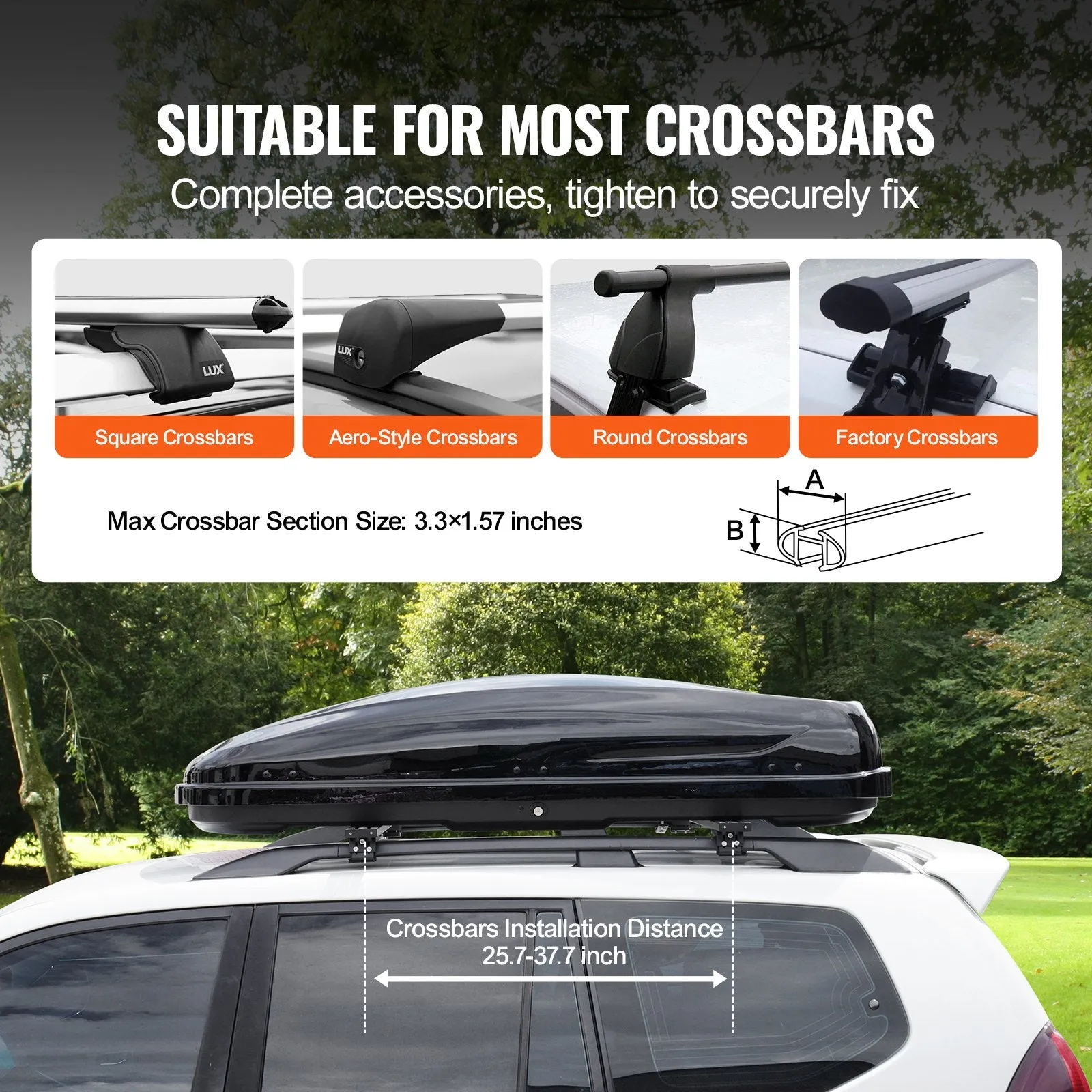 Vevor Rooftop Cargo Carrier 8 Cu. Ft. ABS Hard Shell Luggage Box with Dual-Sided Opening and 2 Straps New