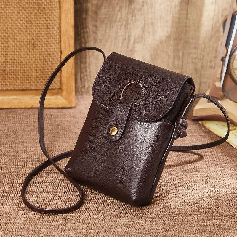 Vintage Cowhide Phone Bag Ladies Elegant Single Shoulder Crossbody