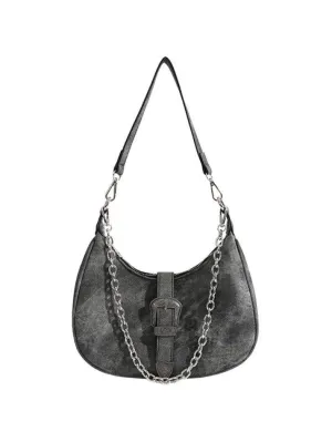 Vintage Distressed Chain Decor Shoulder Bag