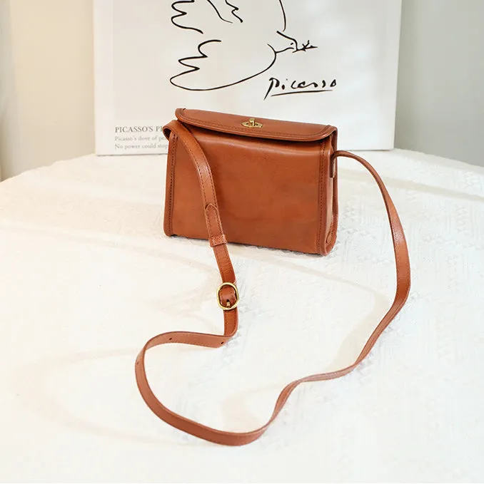 Vintage Genuine Leather Crossbody Bags For Women  Brown Leather Shoulder Purse