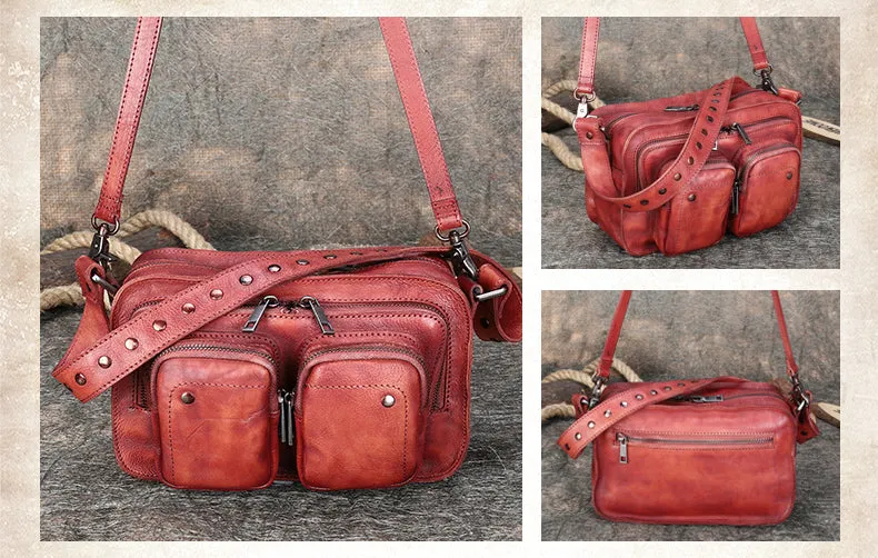 Vintage Womens Genuine Leather Crossbody Satchel Bag Purse for Women