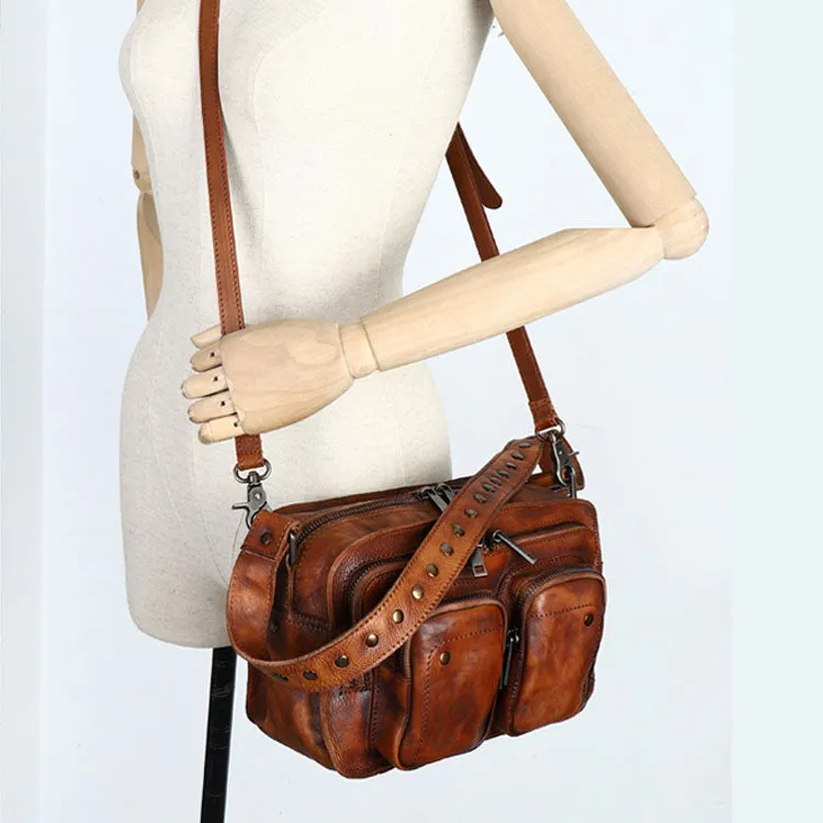 Vintage Womens Genuine Leather Crossbody Satchel Bag Purse for Women