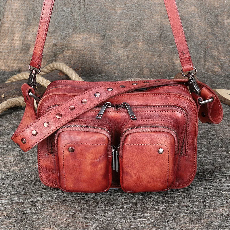 Vintage Womens Genuine Leather Crossbody Satchel Bag Purse for Women