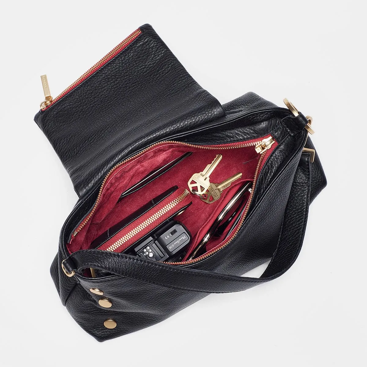 VIP SATCHEL - Black/Brushed Gold Red Zip