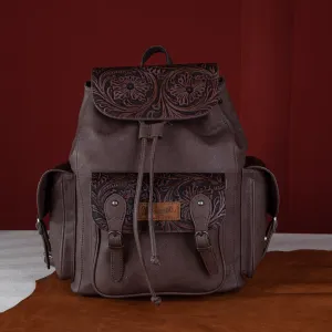 WG12-9110B  Wrangler Vintage Floral Tooled Backpack - Coffee