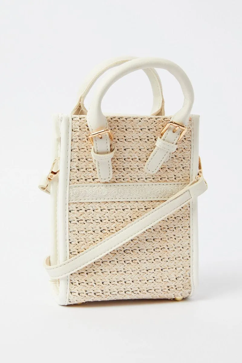 White Crochet Crossbody Bag with Handle