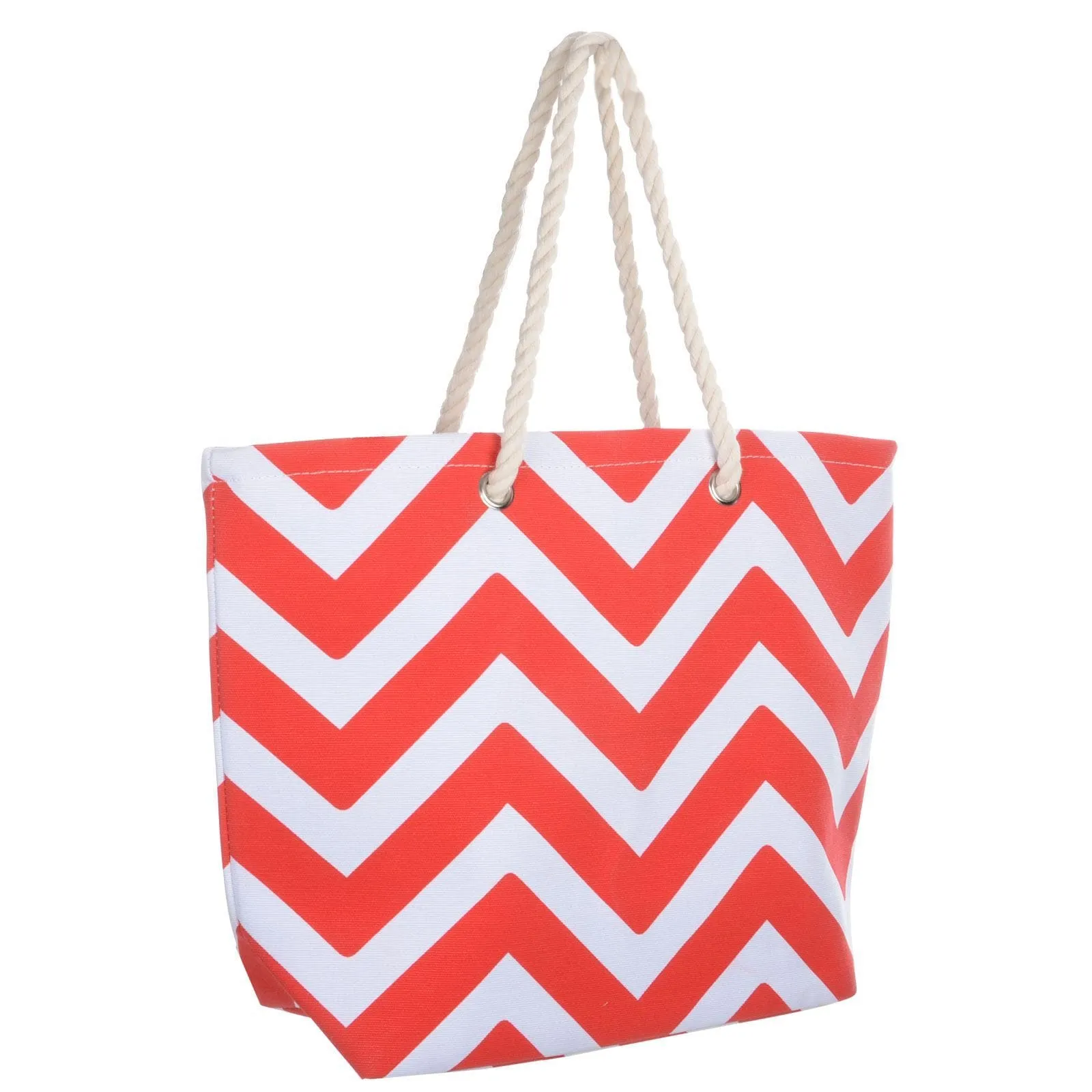 Womens Chevron Canvas Beach Shoulder Bag Shopping Tote (Slight Seconds)