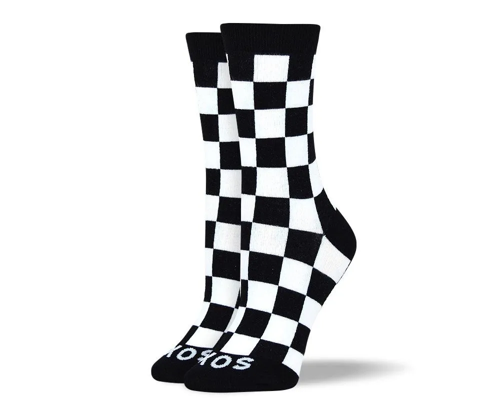 Women's Unique Black & White Square Socks