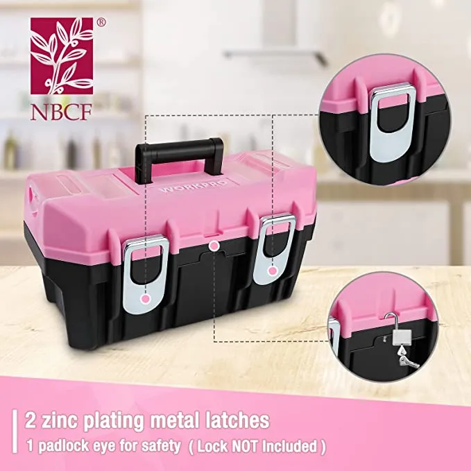 WORKPRO - #‎W083058A - 16-inch Tool Box, Pink Plastic Toolbox with Metal Latch and Removable Tray