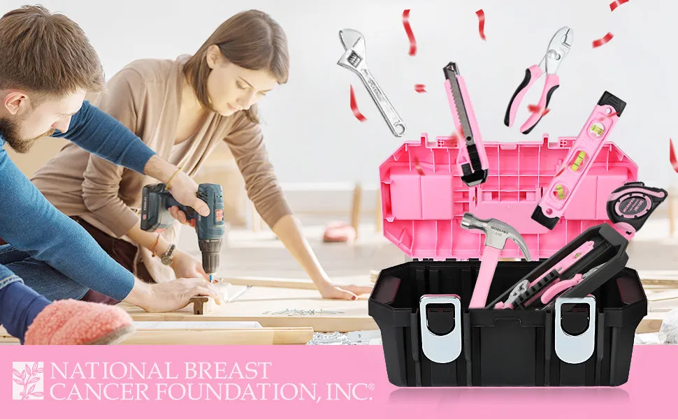 WORKPRO - #‎W083058A - 16-inch Tool Box, Pink Plastic Toolbox with Metal Latch and Removable Tray