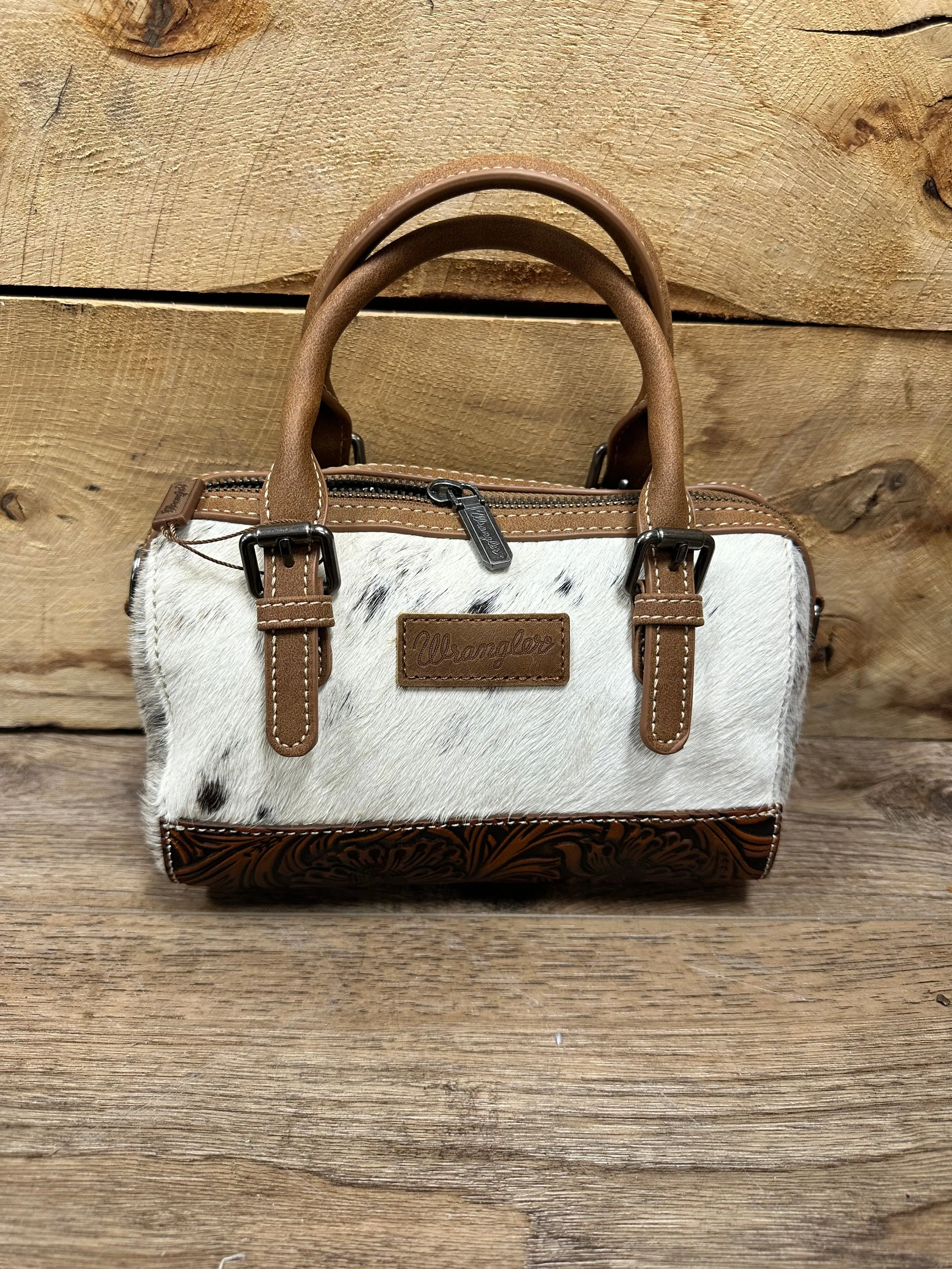 Wrangler White Cowhide Barrel Bag