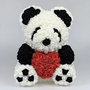 XL Panda Teddy with Heart-Shaped Enchanted Rose (2 Designs)